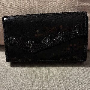 La Regale Black Sequin Evening Clutch